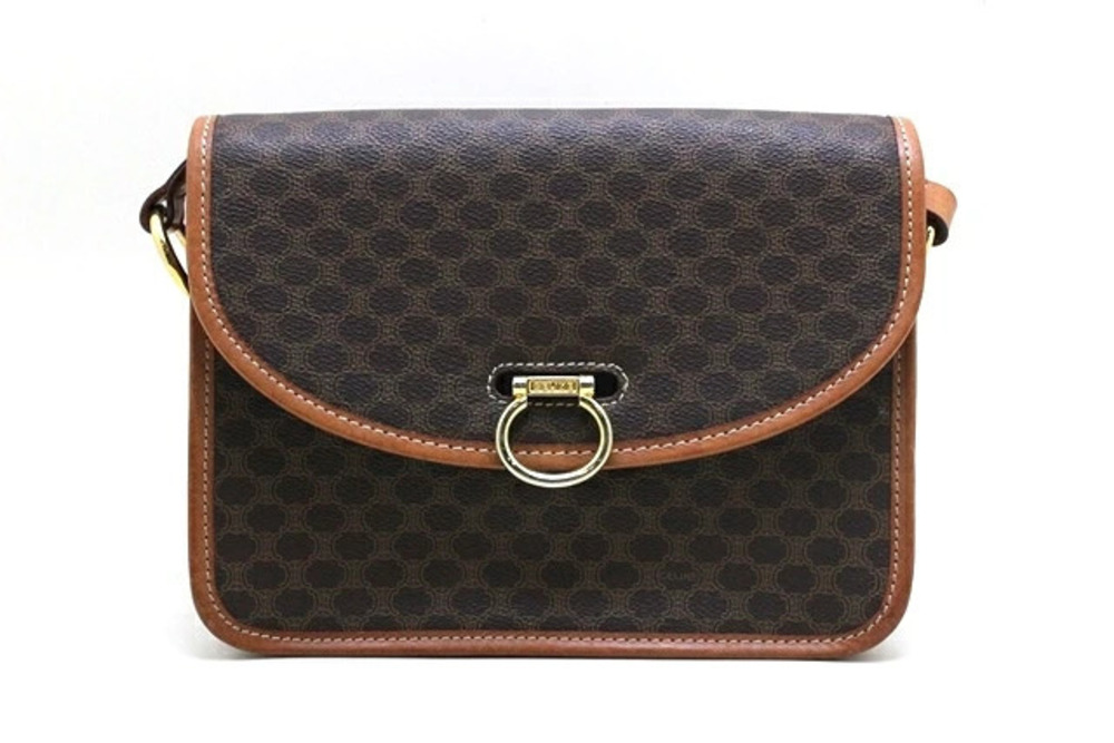 Celine Macadam Hobo Bag Dark Brown Canvas Calfskin